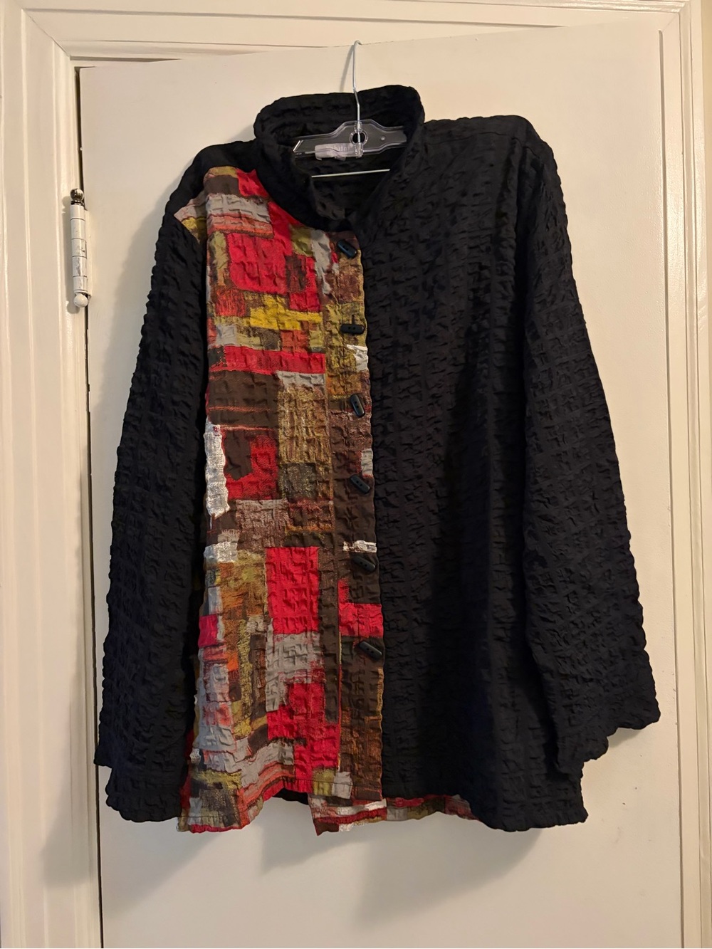 Habitat Flounce Collar Crinkle Abstract Patchwork Button Down Shirt Jacket Large